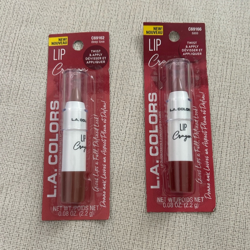 NWT LA Colors Deep Love & Sass Lip Crayon Twist-Up Full Lip Crayon- Set of 2